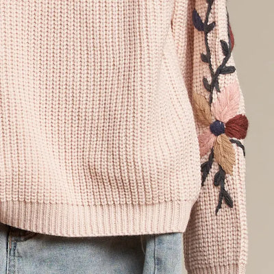 Ingrid Embroidered Sleeve Mock Sweater