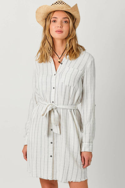 Mystree - 60633 Washed Stripe Shirt Dress: Washed Off White Stripe / Large