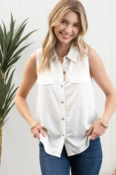 Eliza Sleeveless Collared Top