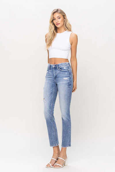 FLYING MONKEY - HIGH RISE CROP SLIM STRAIGHT JEAN F5104: CONVENIENTLY / 32