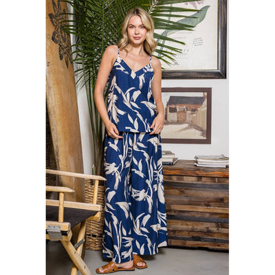 STACCATO - FLORAL PRINT PANTS: NAVY / S-M-L-XL(2-2-2-1)