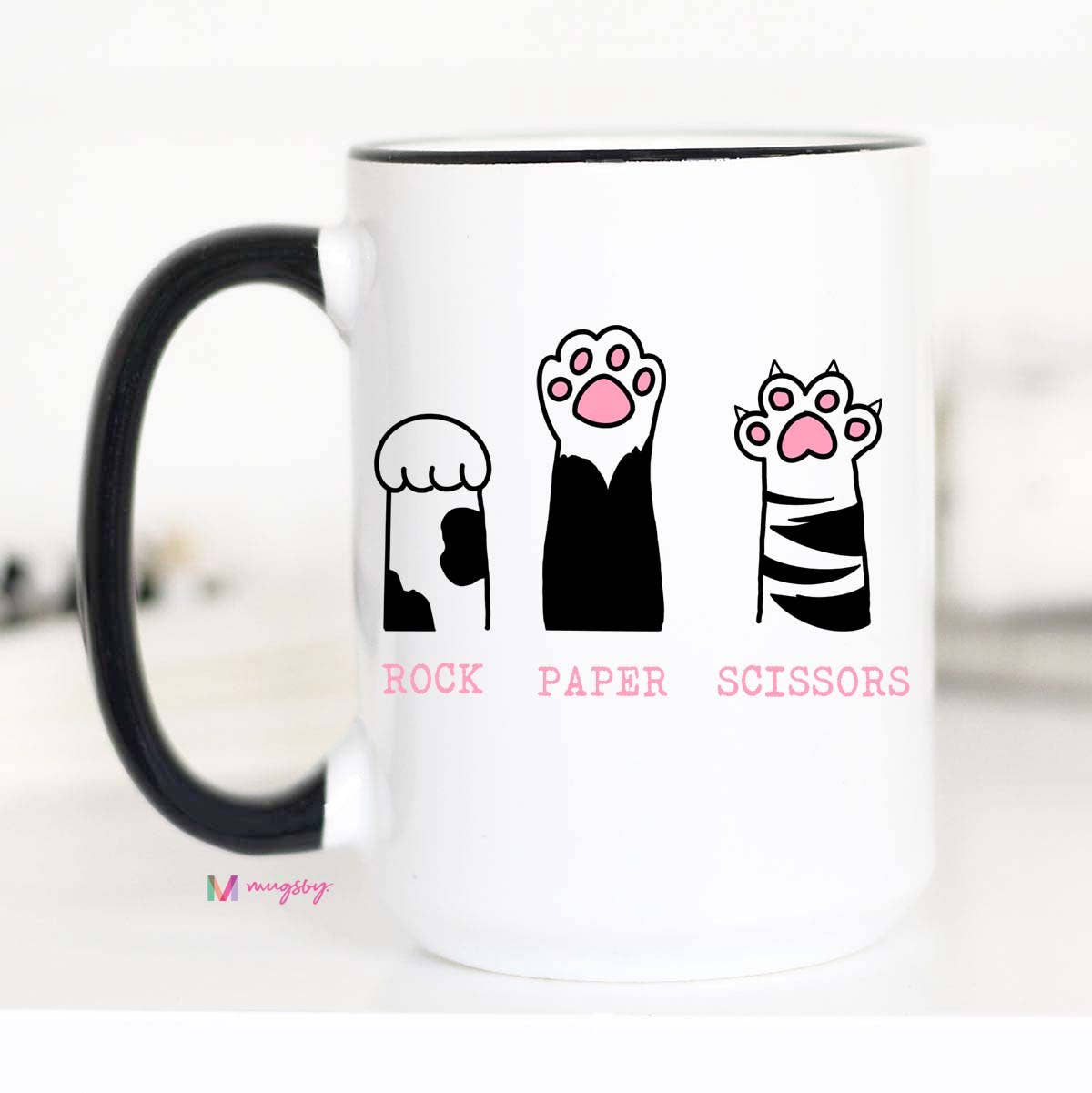 Rock Paper Scissors Funny Cat Coffee Mug