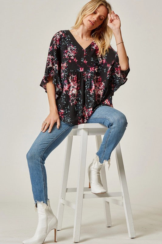 Kamila Floral Poncho Style Top