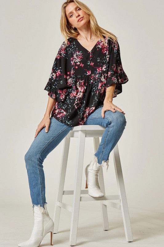 Kamila Floral Poncho Style Top