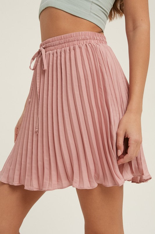 pleated mini skirt with drawstring