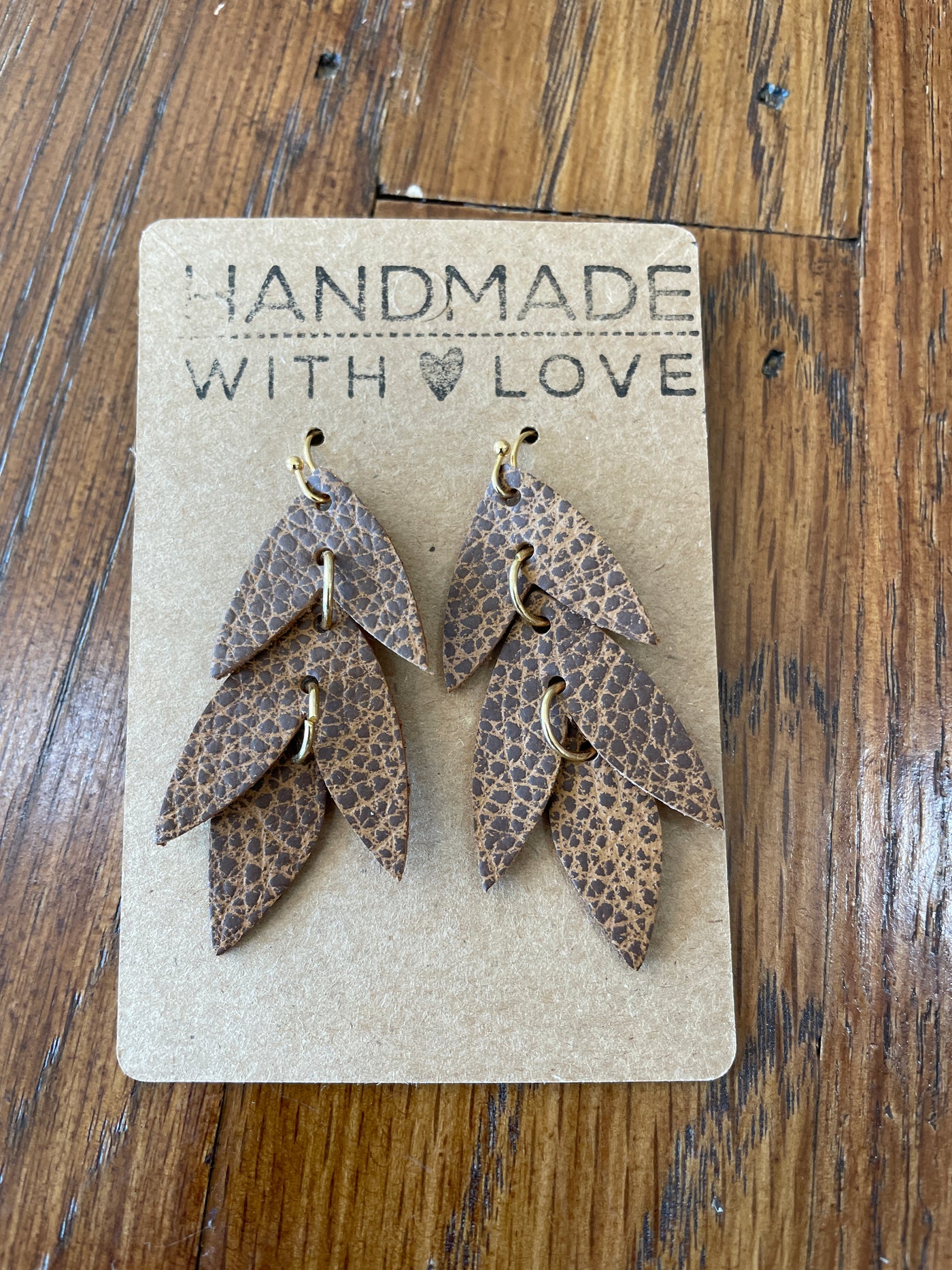 Brown Leather Leaf Earring